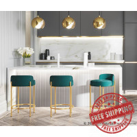 Lumisource B26-CHLOE AUVGN2 Chloe Contemporary Counter Stool in Gold Metal and Green Velvet - Set of 2